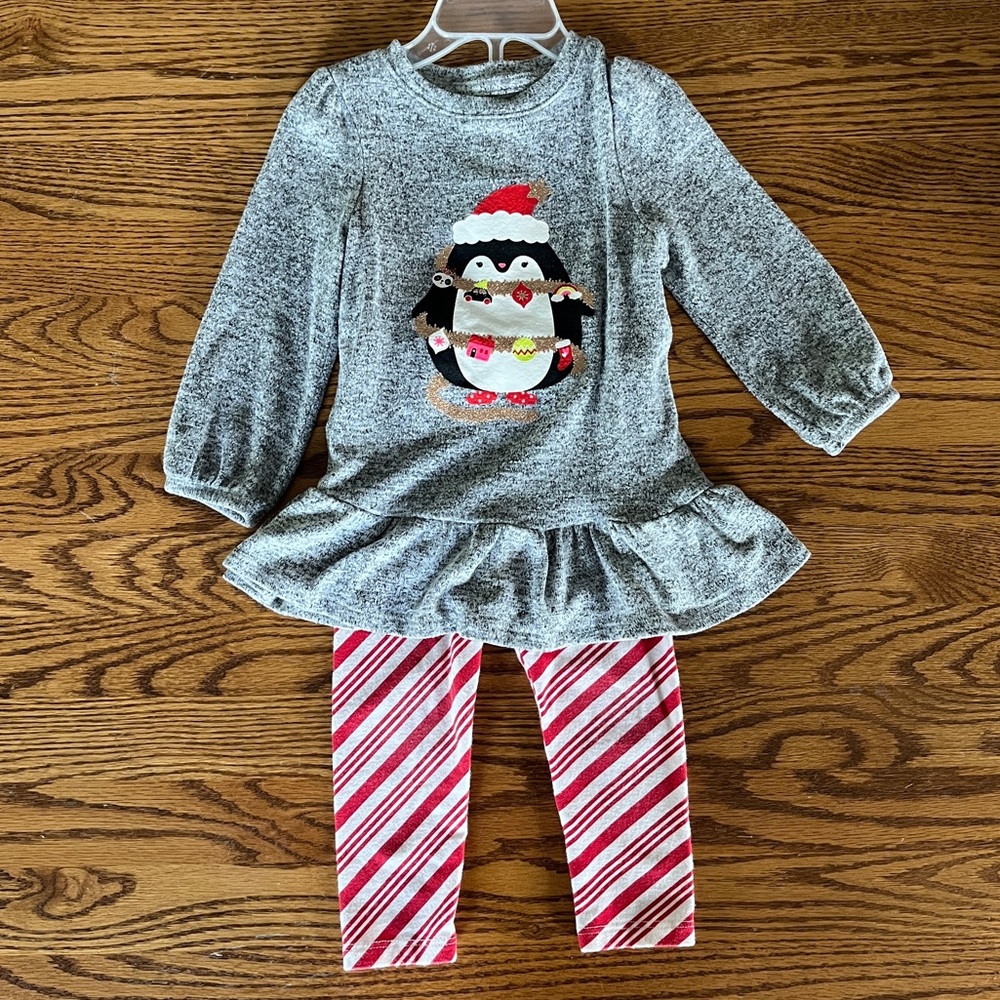 Penguin Sweater and Striped Leggings Set